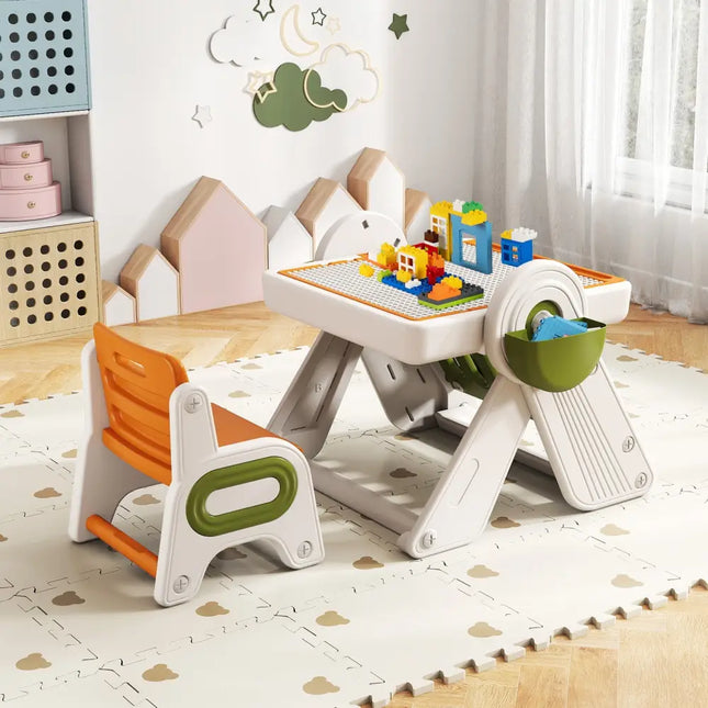 6-in-1 Multi-activity Children Table and Chair Set Folding Art Easel Set-Orange - Orange - Kids Table & Chair Sets