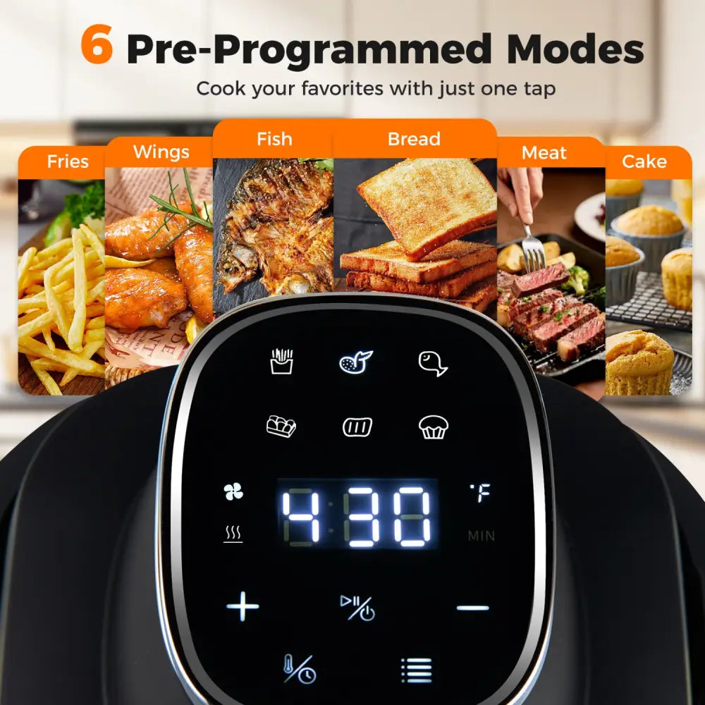 6-in-1 Portable Glass Air Fryer 1500W Dual Containers with Lids Dishwasher Safe-Black - Black - Air Fryers