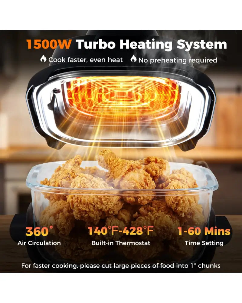 6-in-1 Portable Glass Air Fryer 1500W Dual Containers with Lids Dishwasher Safe-Black - Black - Air Fryers