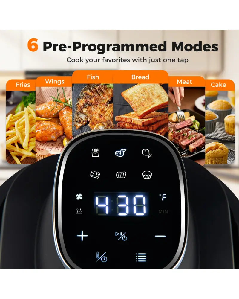 6-in-1 Portable Glass Air Fryer 1500W Dual Containers with Lids Dishwasher Safe-Black - Black - Air Fryers