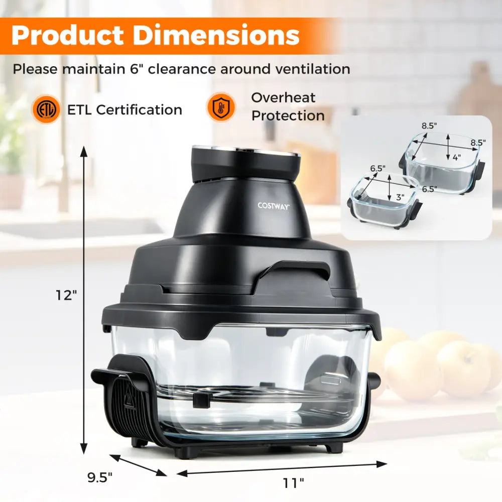 6-in-1 Portable Glass Air Fryer 1500W Dual Containers with Lids Dishwasher Safe-Black - Black - Air Fryers