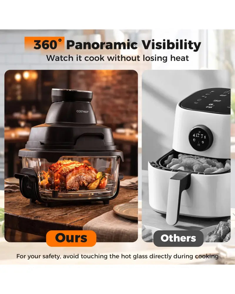 6-in-1 Portable Glass Air Fryer 1500W Dual Containers with Lids Dishwasher Safe-Black - Black - Air Fryers
