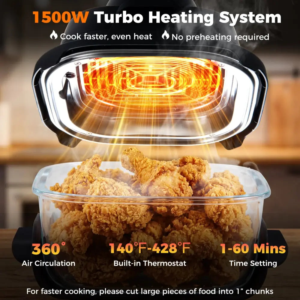 6-in-1 Portable Glass Air Fryer 1500W Dual Containers with Lids Dishwasher Safe-Black - Black - Air Fryers