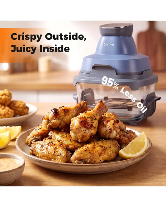 6-in-1 Portable Glass Air Fryer 1500W Dual Containers with Lids Dishwasher Safe-Blue - Blue - Air Fryers