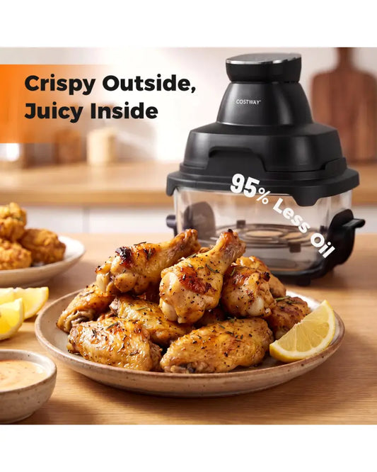 6-in-1 Portable Glass Air Fryer 1500W Dual Containers with Lids Dishwasher Safe-Black - Black - Air Fryers
