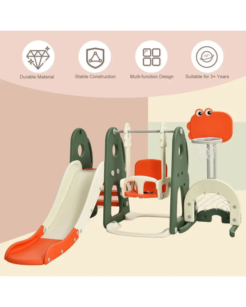 6 in 1 Toddler Slide and Swing Set with Ball Games-Orange - Orange - Climbers & Slides
