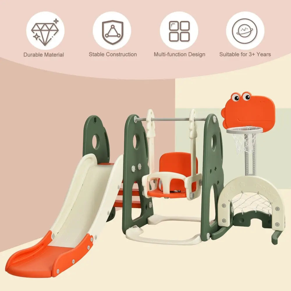 6 in 1 Toddler Slide and Swing Set with Ball Games-Orange - Orange - Climbers & Slides