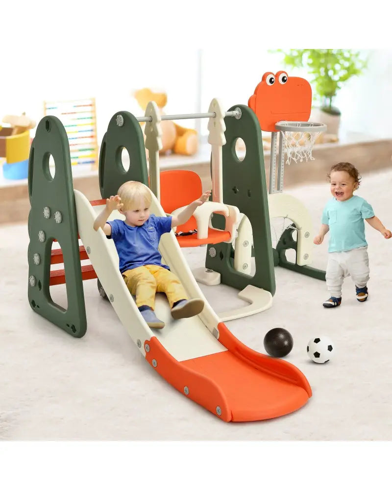 6 in 1 Toddler Slide and Swing Set with Ball Games-Orange - Orange - Climbers & Slides