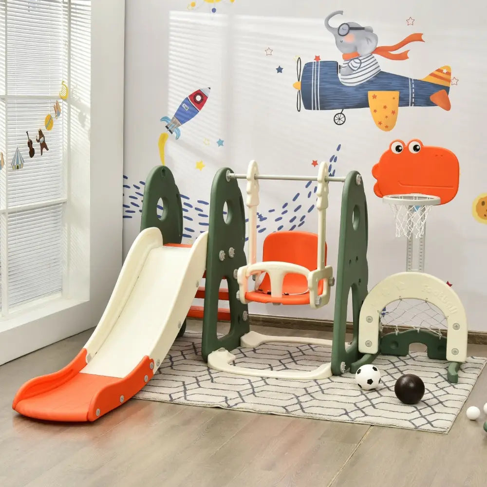 6 in 1 Toddler Slide and Swing Set with Ball Games-Orange - Orange - Climbers & Slides