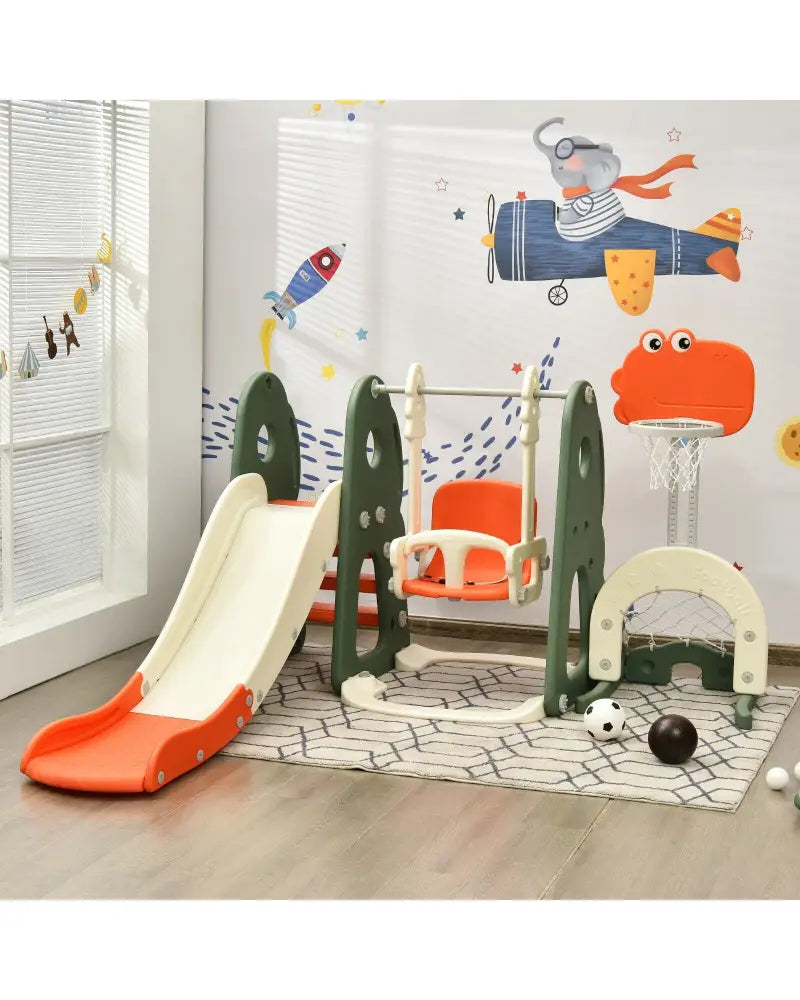 6 in 1 Toddler Slide and Swing Set with Ball Games-Orange - Orange - Climbers & Slides
