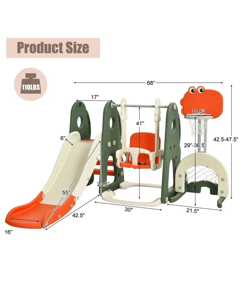 6 in 1 Toddler Slide and Swing Set with Ball Games-Orange - Orange - Climbers & Slides
