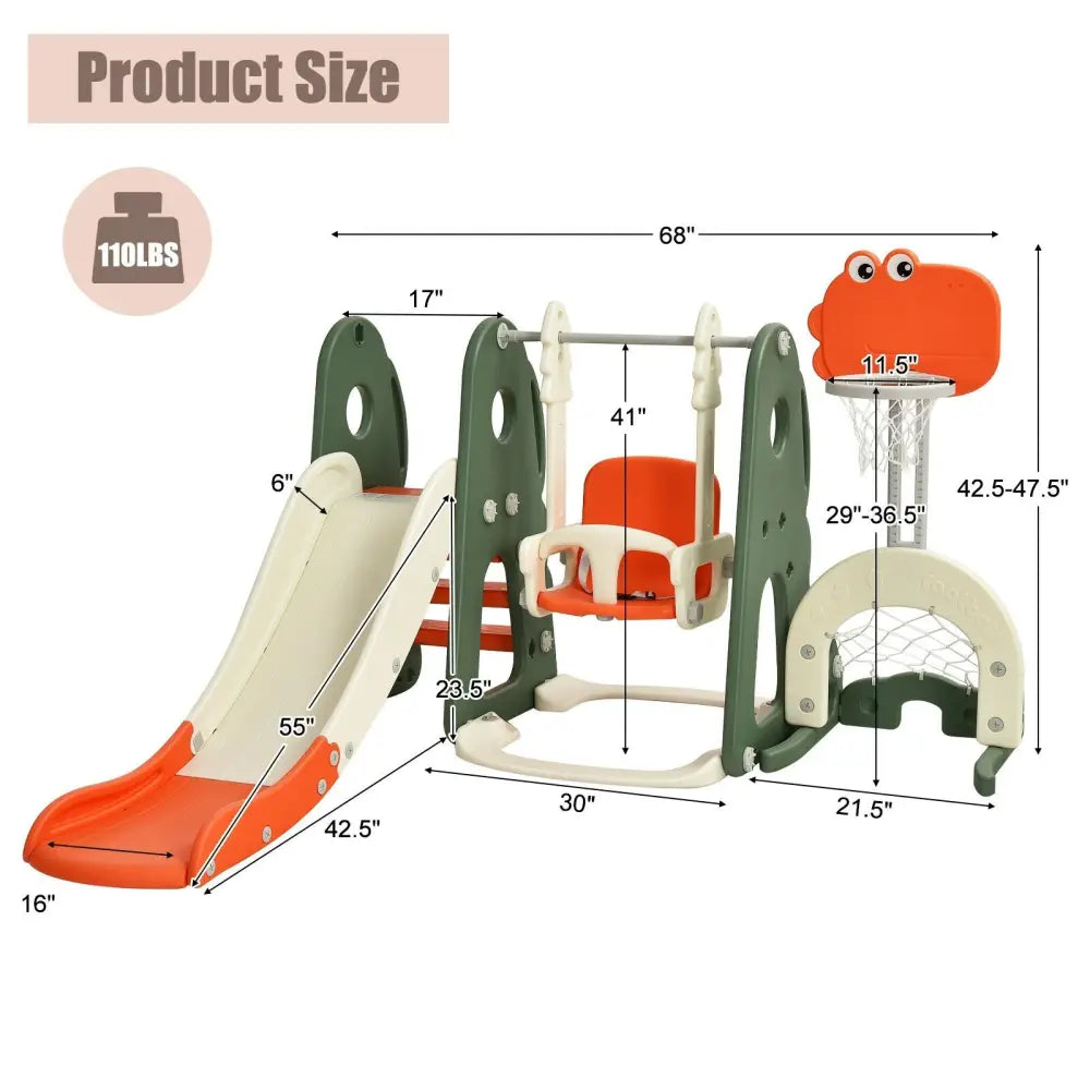 6 in 1 Toddler Slide and Swing Set with Ball Games-Orange - Orange - Climbers & Slides