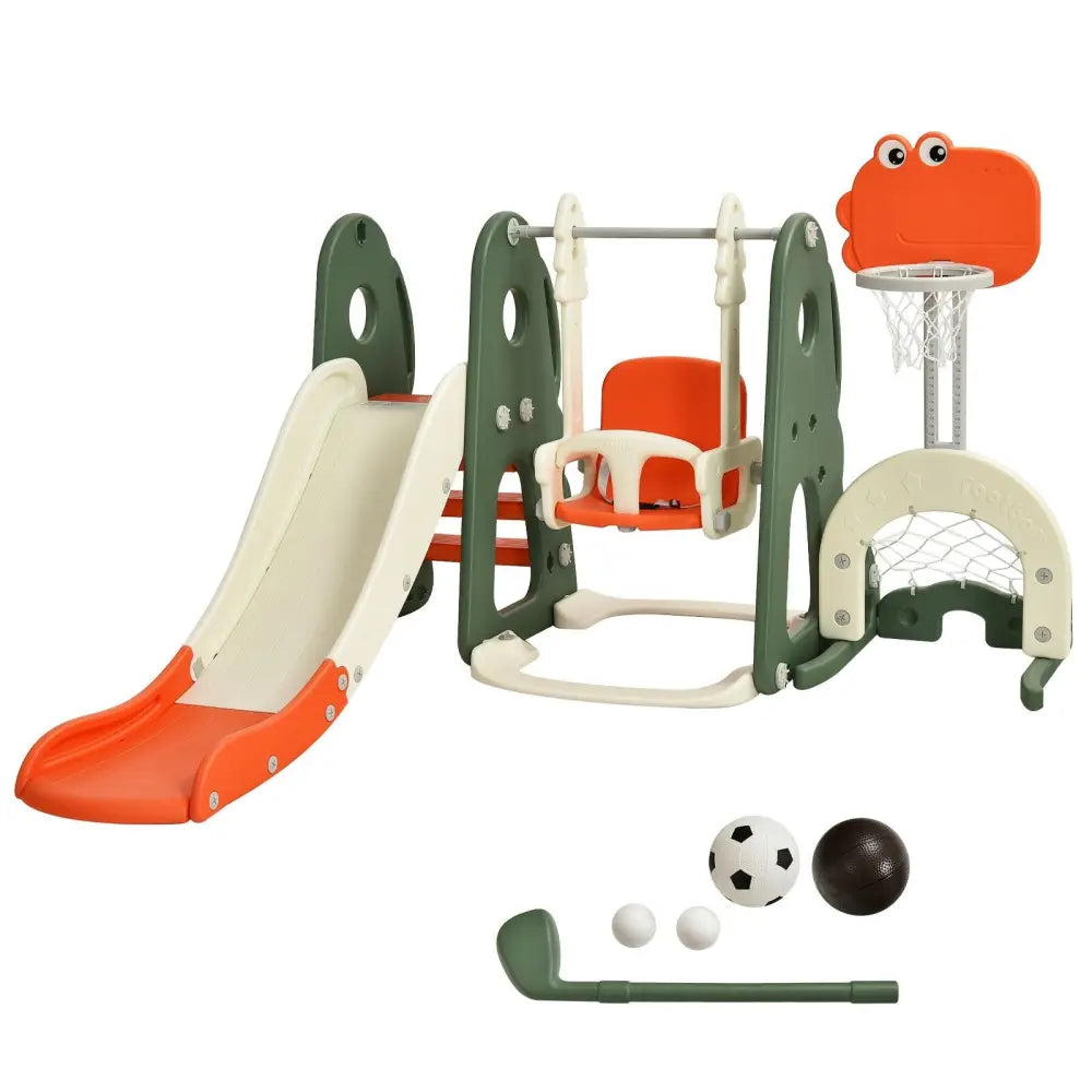 6 in 1 Toddler Slide and Swing Set with Ball Games-Orange - Orange - Climbers & Slides