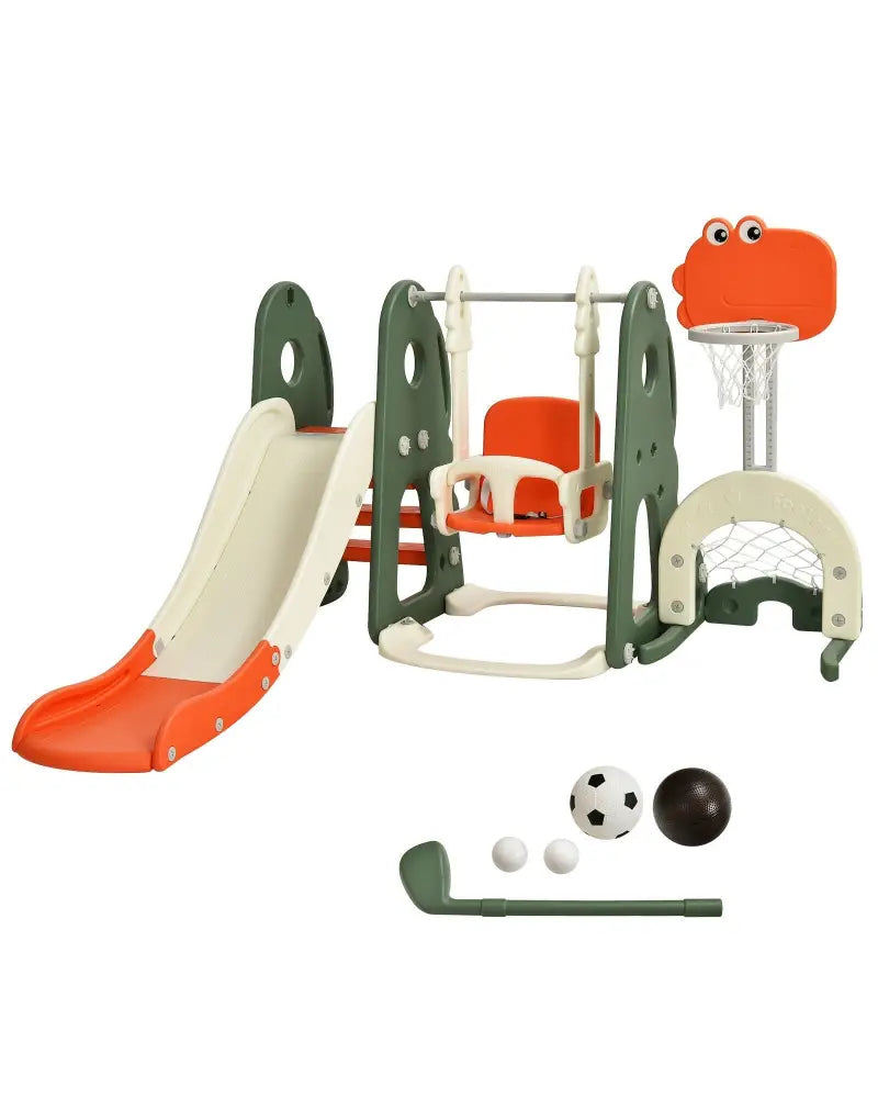 6 in 1 Toddler Slide and Swing Set with Ball Games-Orange - Orange - Climbers & Slides
