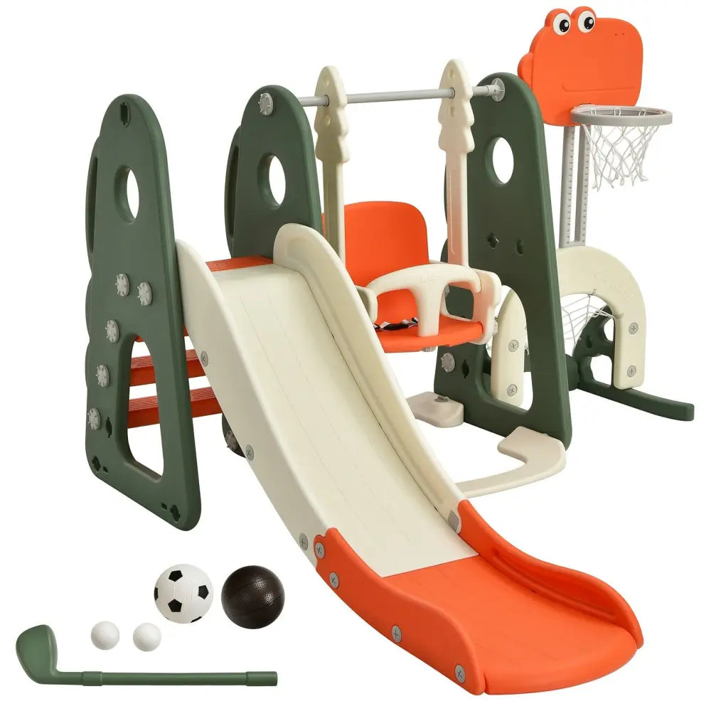6 in 1 Toddler Slide and Swing Set with Ball Games-Orange - Orange - Climbers & Slides