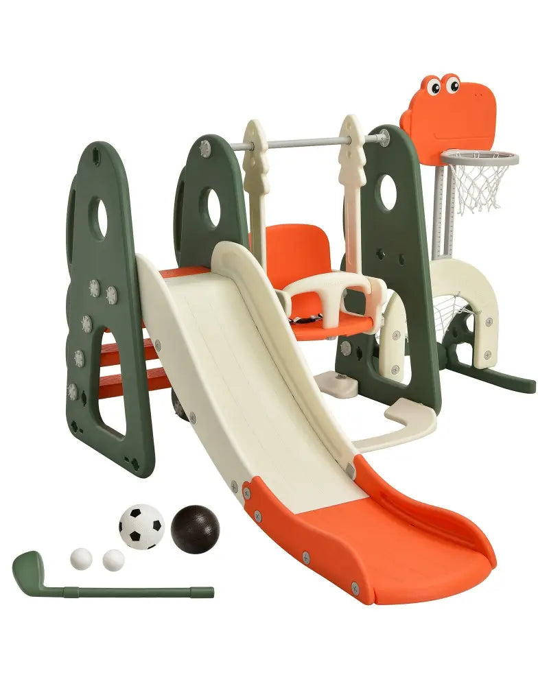 6 in 1 Toddler Slide and Swing Set with Ball Games-Orange - Orange - Climbers & Slides