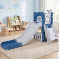 6-in-1 Toddler Slide L-shaped Playground with Basketball Hoop and Ladder-Blue - Blue - Climbers & Slides