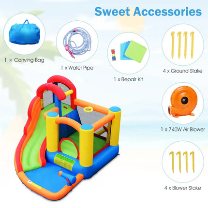6-in-1 Water Park Bounce House for Outdoor Fun with Blower and Splash Pool - Inflatable Water Slides
