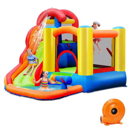6-in-1 Water Park Bounce House for Outdoor Fun with Blower and Splash Pool - Inflatable Water Slides