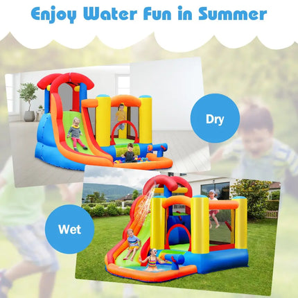 6-in-1 Water Park Bounce House for Outdoor Fun with Blower and Splash Pool - Inflatable Water Slides