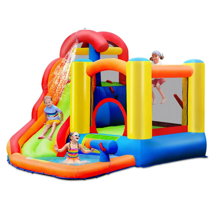 6-in-1 Water Park Bounce House for Outdoor Fun with Blower and Splash Pool - Inflatable Water Slides