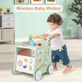 6-in-1 Wooden Baby Stroller with Play Kitchen for Kids Over 12 Months-Green - Green - Baby Walkers