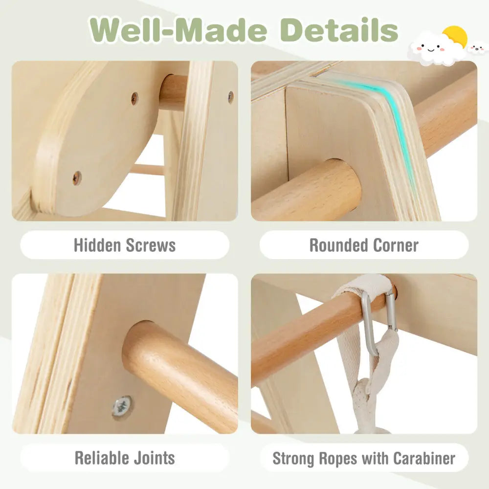 6-in-1 Wooden Kids Jungle Gym Playset with Slide Climbing Net-Natural - Natural - Climbers & Slides