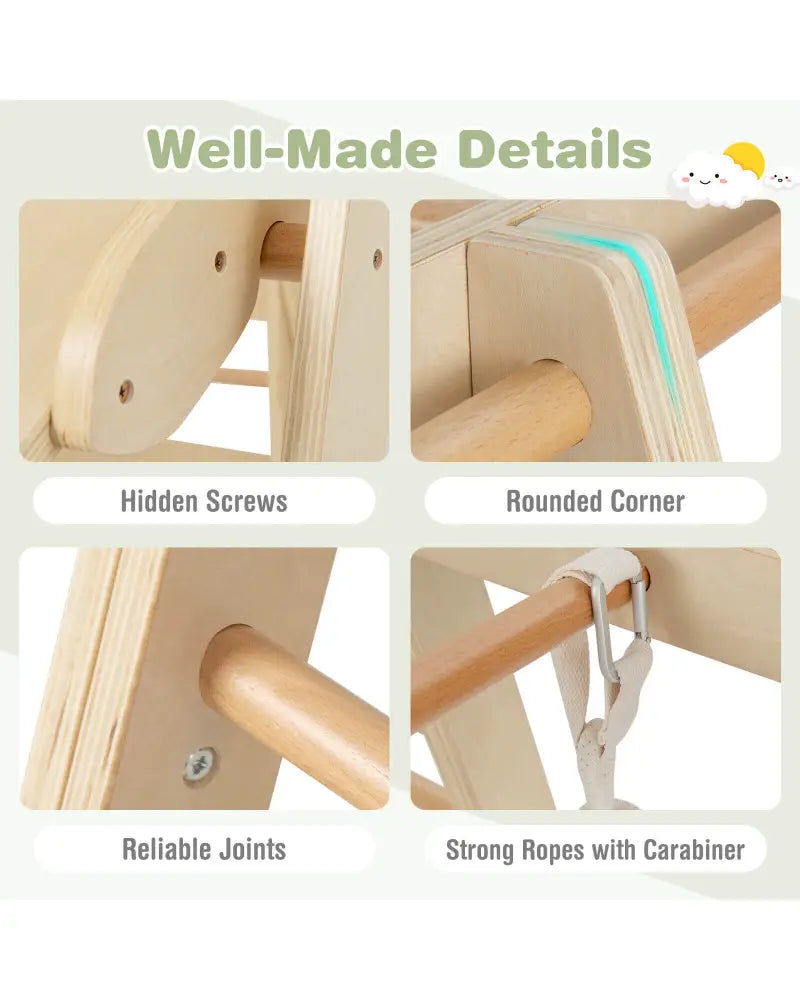 6-in-1 Wooden Kids Jungle Gym Playset with Slide Climbing Net-Natural - Natural - Climbers & Slides