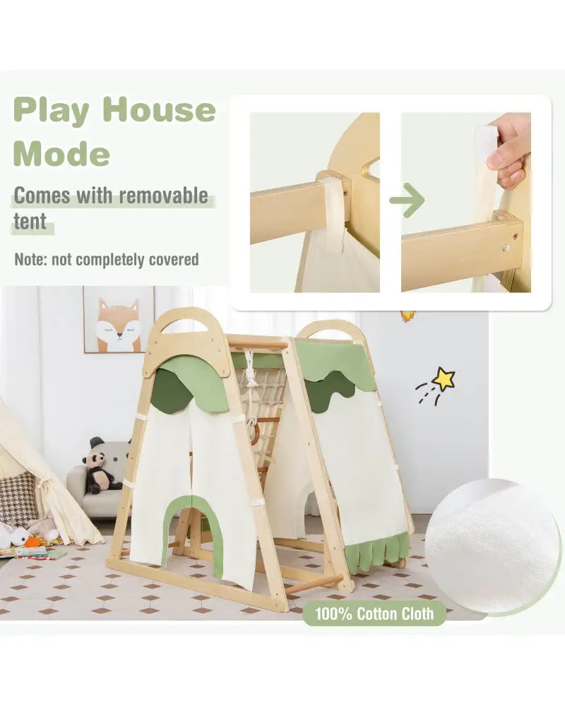 6-in-1 Wooden Kids Jungle Gym Playset with Slide Climbing Net-Natural - Natural - Climbers & Slides