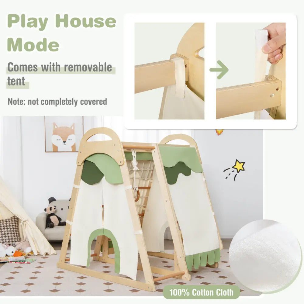 6-in-1 Wooden Kids Jungle Gym Playset with Slide Climbing Net-Natural - Natural - Climbers & Slides