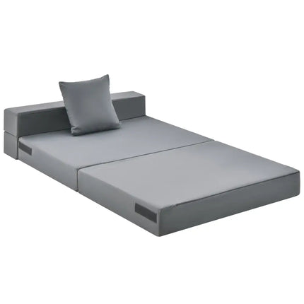 6 Inch Tri-fold Sofa Bed Folding Mattress with Pillow-Dark Gray - Dark Gray - Floor Chairs