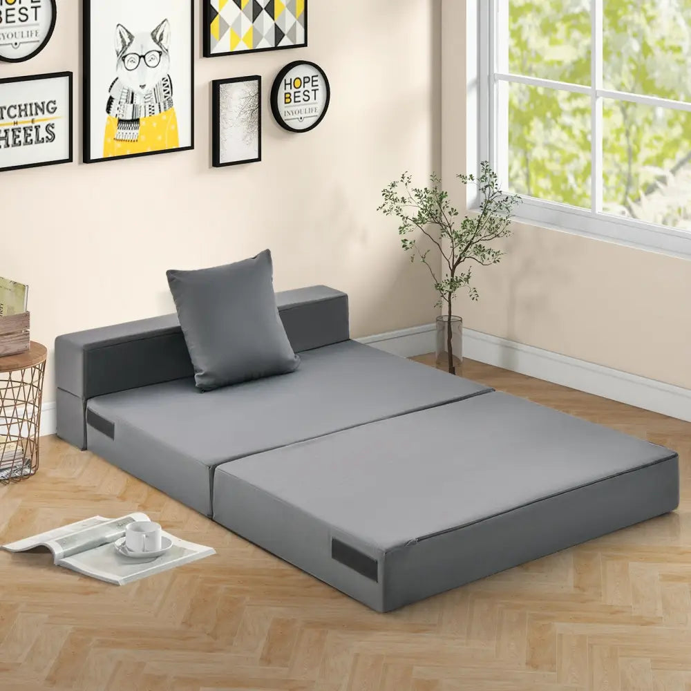 6 Inch Tri-fold Sofa Bed Folding Mattress with Pillow-Dark Gray - Dark Gray - Floor Chairs