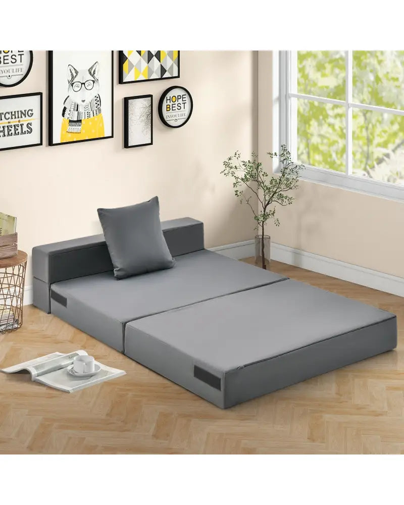 6 Inch Tri-fold Sofa Bed Folding Mattress with Pillow-Dark Gray - Dark Gray - Floor Chairs
