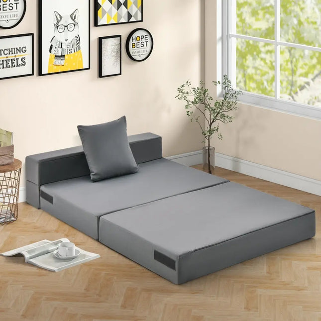 6 Inch Tri-fold Sofa Bed Folding Mattress with Pillow-Dark Gray - Dark Gray - Floor Chairs