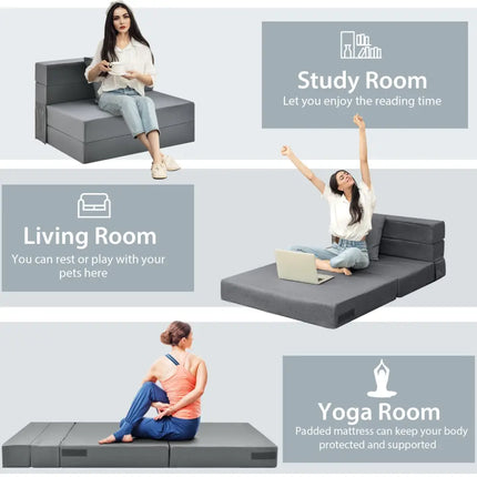 6 Inch Tri-fold Sofa Bed Folding Mattress with Pillow-Dark Gray - Dark Gray - Floor Chairs