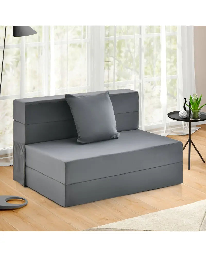 6 Inch Tri-fold Sofa Bed Folding Mattress with Pillow-Dark Gray - Dark Gray - Floor Chairs