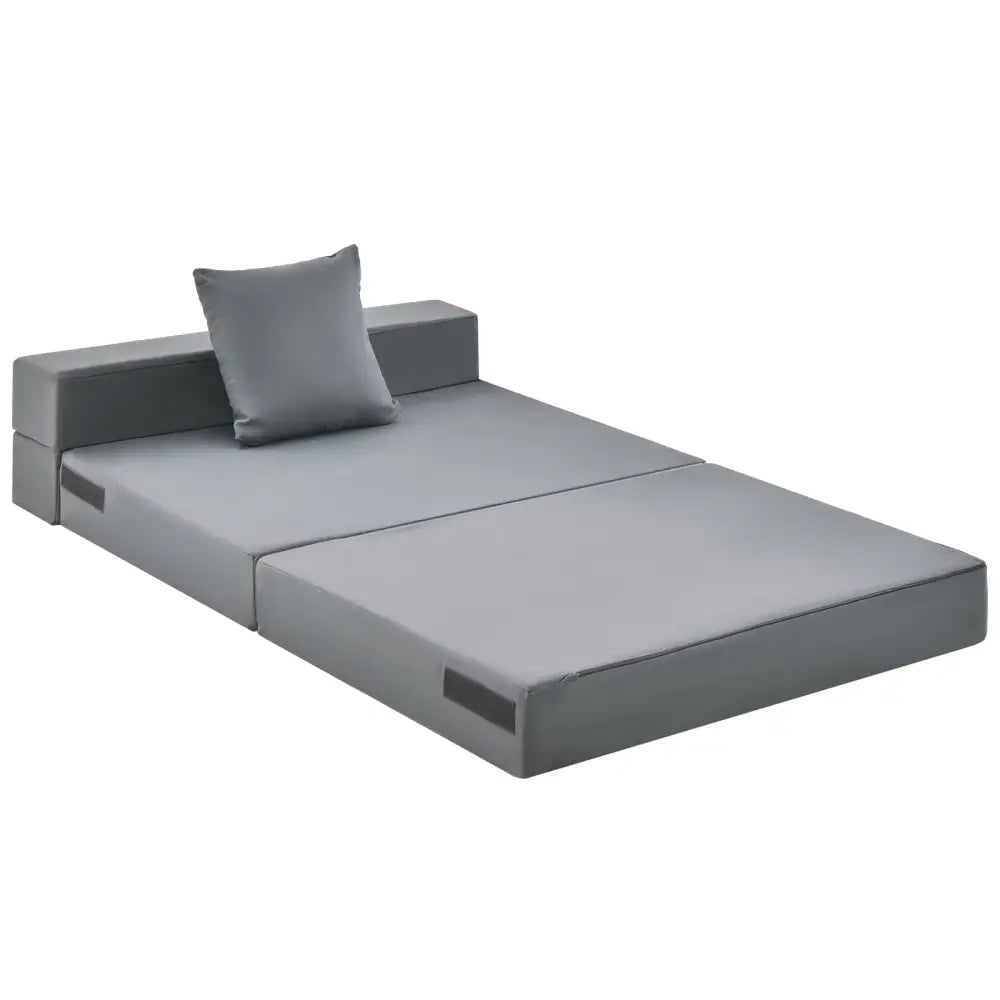 6 Inch Tri-fold Sofa Bed Folding Mattress with Pillow-Dark Gray - Dark Gray - Floor Chairs