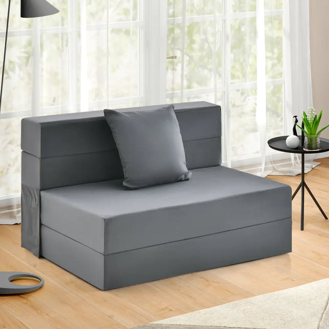 6 Inch Tri-fold Sofa Bed Folding Mattress with Pillow-Dark Gray - Dark Gray - Floor Chairs