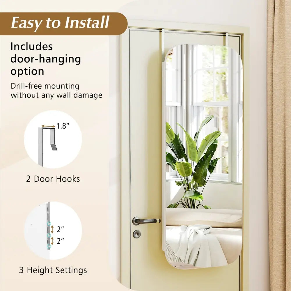 6 LEDs Mirror Jewelry Cabinet Wall or Door Mounted Lockable Jewelry Organizer-White - White - Jewelry Armoires