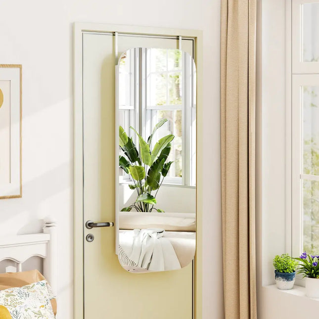 6 LEDs Mirror Jewelry Cabinet Wall or Door Mounted Lockable Jewelry Organizer-White - White - Jewelry Armoires