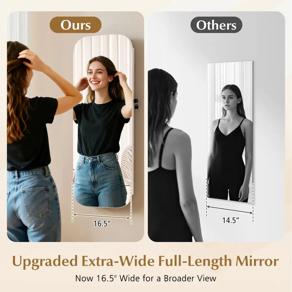 6 LEDs Mirror Jewelry Cabinet Wall or Door Mounted Lockable Jewelry Organizer-White - White - Jewelry Armoires