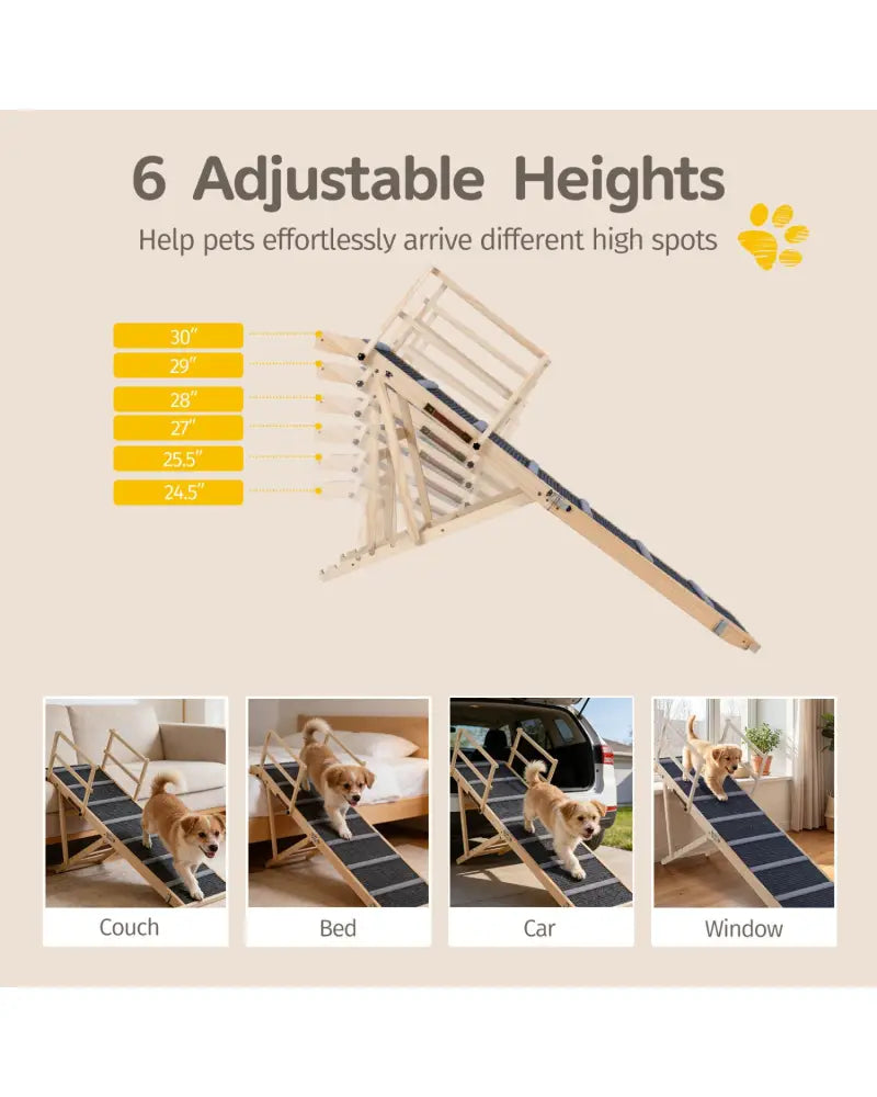 6-level Height Adjustable Foldable Dog Ramp for High Bed Couch-Dark Gray - Dark Gray - Dog Supplies