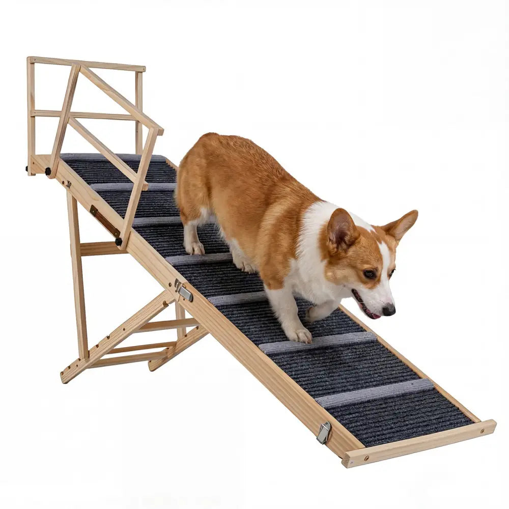 6-level Height Adjustable Foldable Dog Ramp for High Bed Couch-Dark Gray - Dark Gray - Dog Supplies