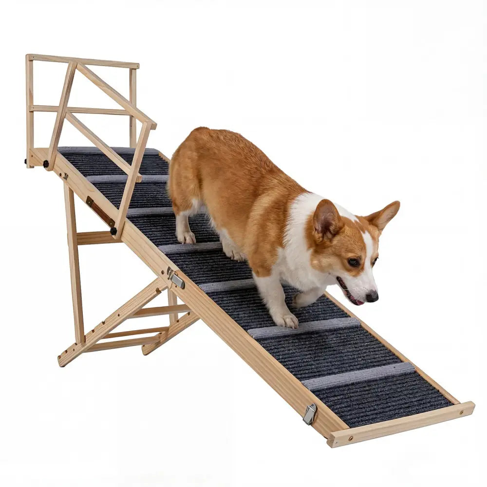 6-level Height Adjustable Foldable Dog Ramp for High Bed Couch-Dark Gray - Dark Gray - Dog Supplies