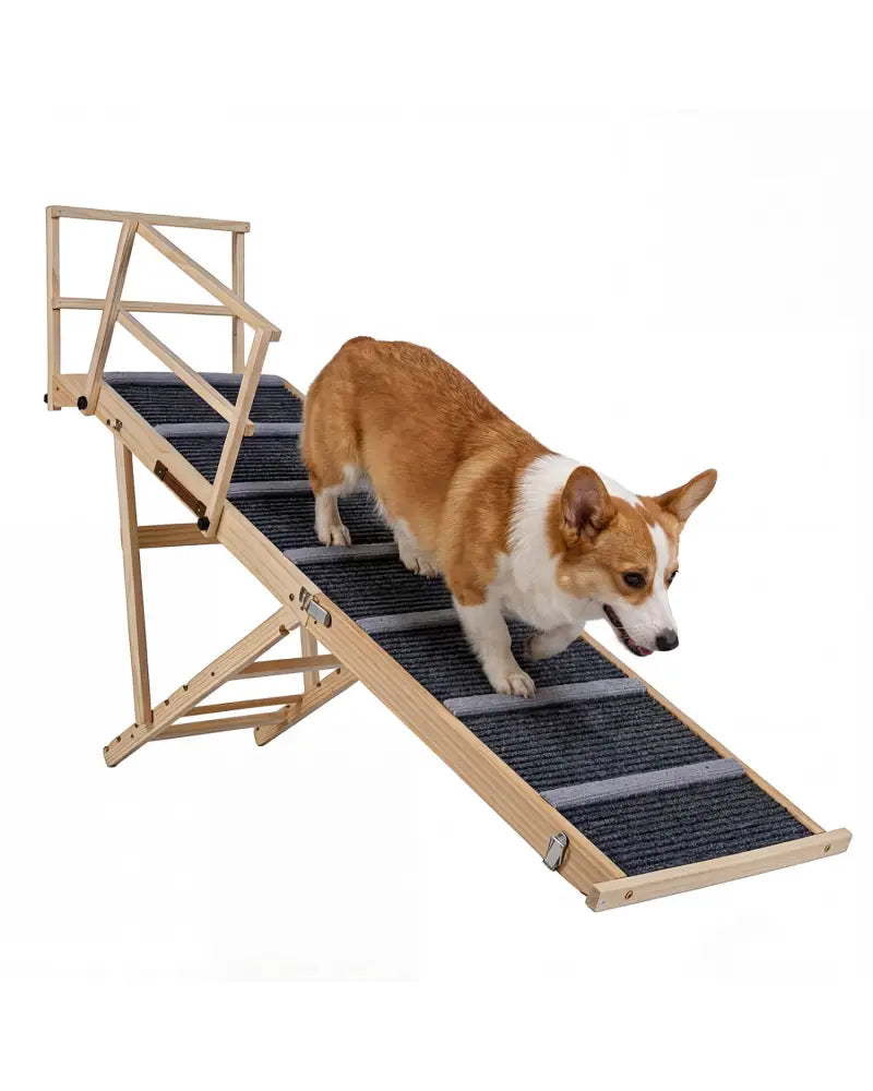 6-level Height Adjustable Foldable Dog Ramp for High Bed Couch-Dark Gray - Dark Gray - Dog Supplies
