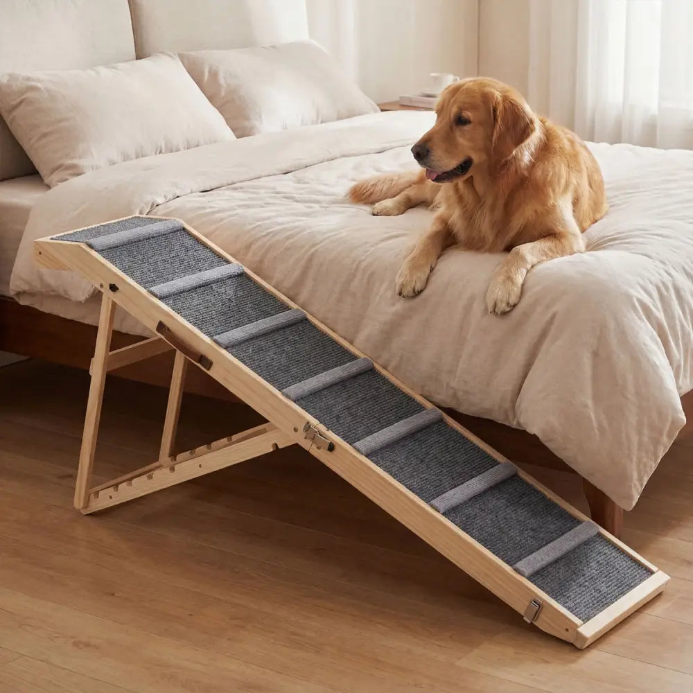 6-level Height Adjustable Foldable Dog Ramp for High Bed Couch-Dark Gray - Dark Gray - Dog Supplies