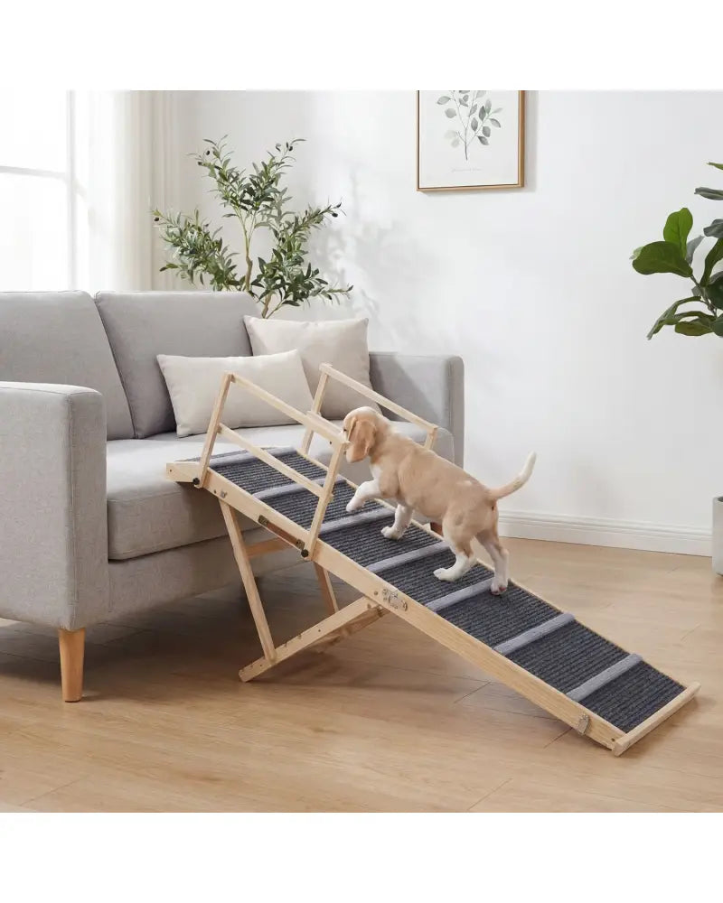 6-level Height Adjustable Foldable Dog Ramp for High Bed Couch-Dark Gray - Dark Gray - Dog Supplies