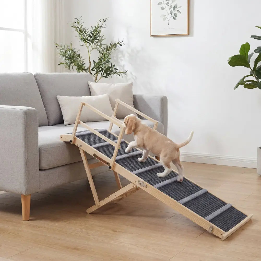 6-level Height Adjustable Foldable Dog Ramp for High Bed Couch-Dark Gray - Dark Gray - Dog Supplies