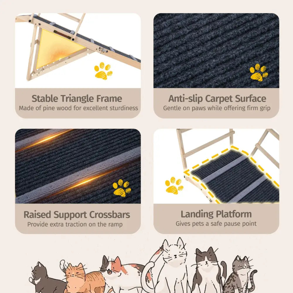 6-level Height Adjustable Foldable Dog Ramp for High Bed Couch-Dark Gray - Dark Gray - Dog Supplies