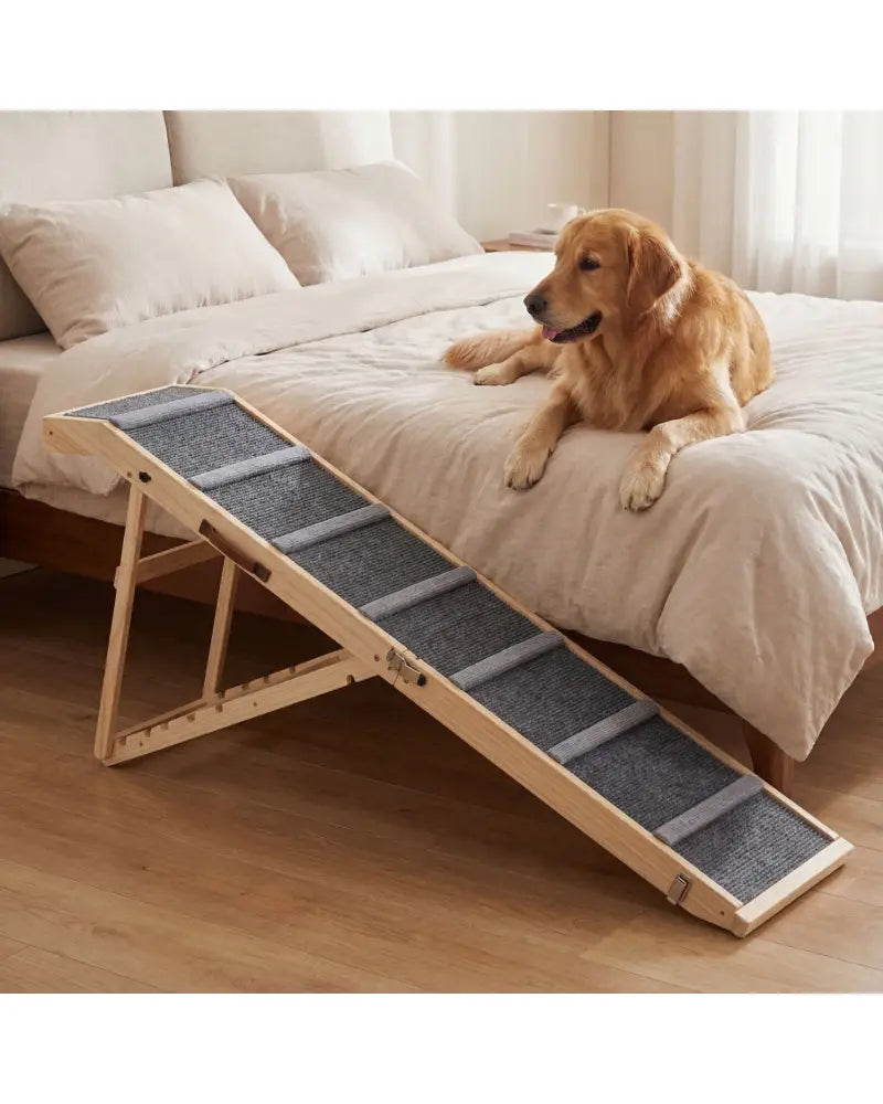 6-level Height Adjustable Foldable Dog Ramp for High Bed Couch-Dark Gray - Dark Gray - Dog Supplies